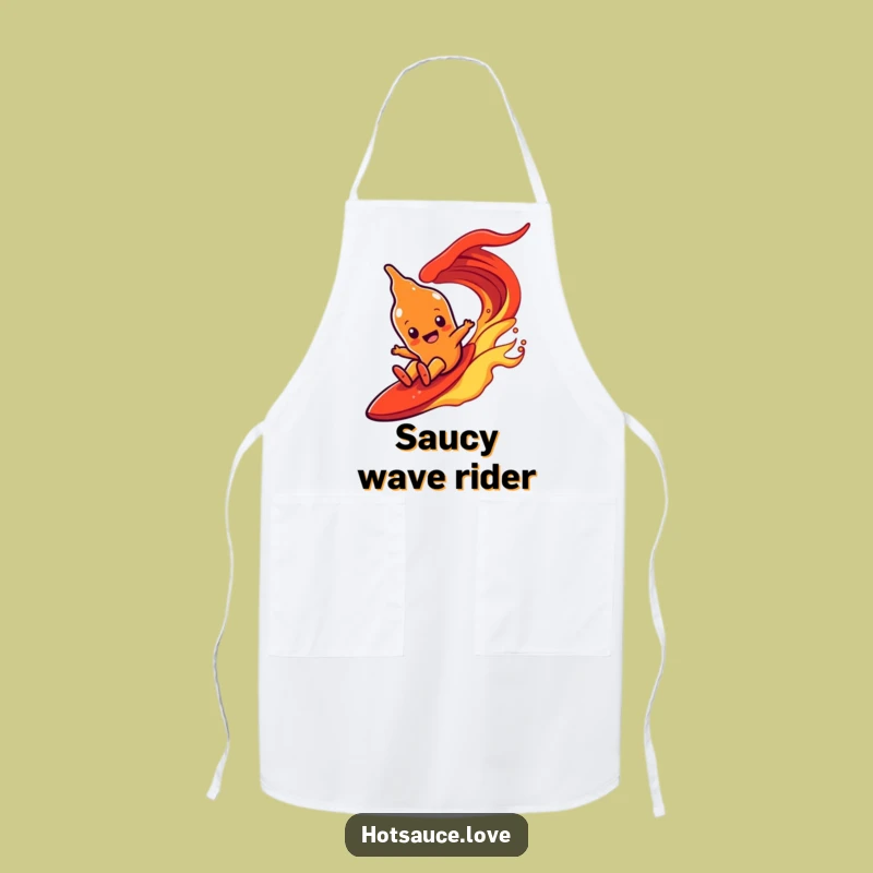 Funny Hot Sauce Wave Apron: Surfer Chef Character, Kitchen Funny Gift