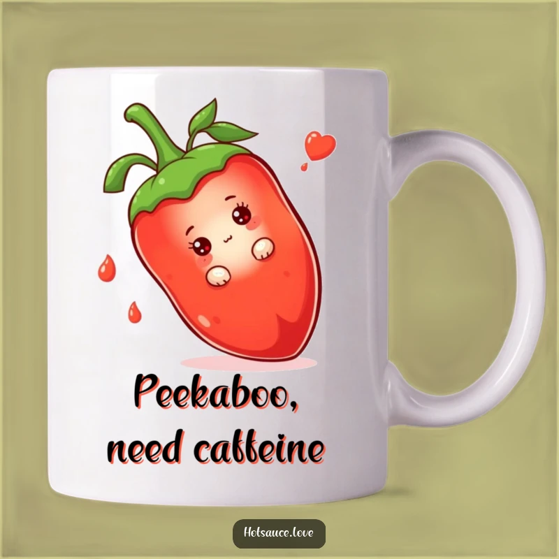 Funny Shy Hot Sauce Mug: Peeking Character Behind Chili, Cute Funny Gift