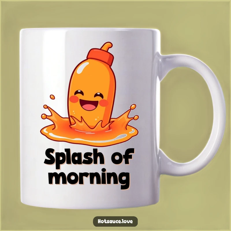 Funny Splashing Hot Sauce Mug: Grinning Character, Messy Fun Funny Gift