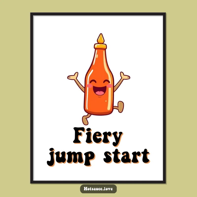 Funny Hot Sauce Digital Art: Energetic Leap Print, Instant Funny Gift Download
