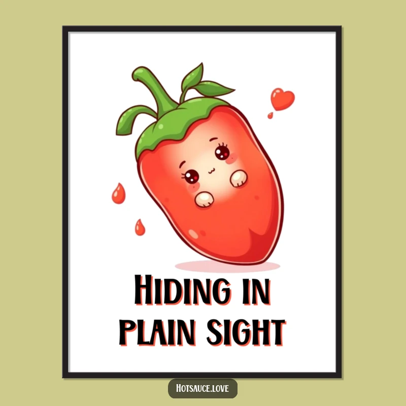 Funny Shy Hot Sauce Digital Print: Peeking Character Art, Instant Funny Gift