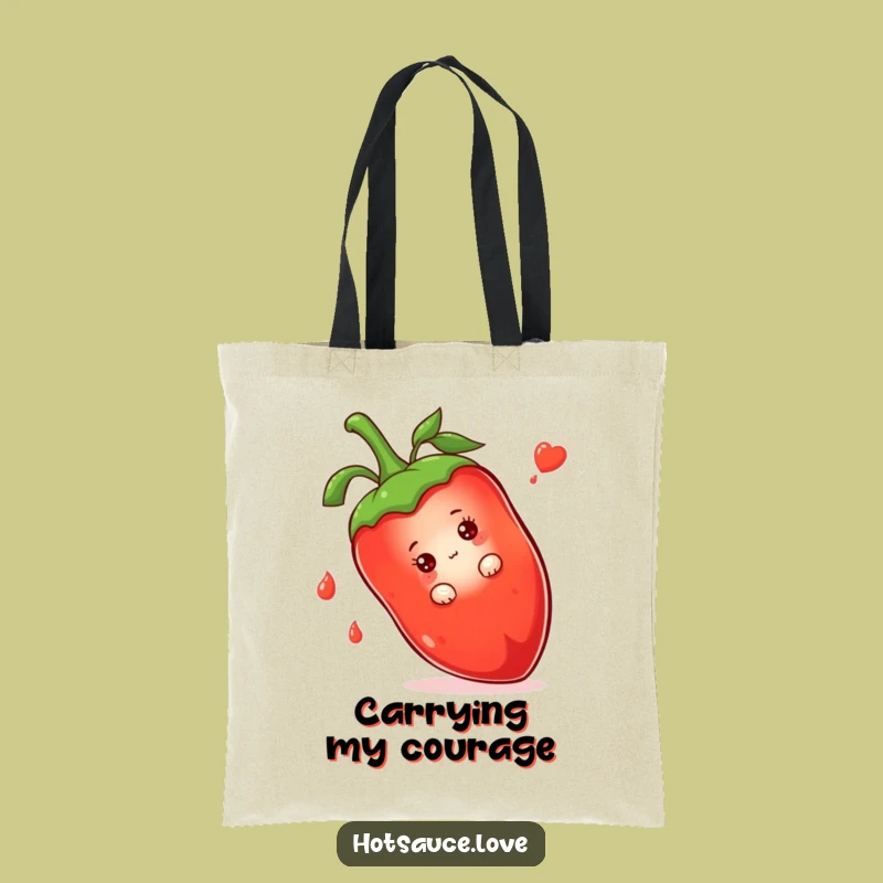 Funny Shy Hot Sauce Tote Bag: Peeking Character, Carry-All Funny Gift