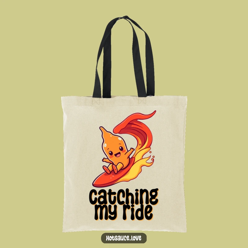 Funny Hot Sauce Wave Tote Bag: Sliding Character, Trendy Funny Gift